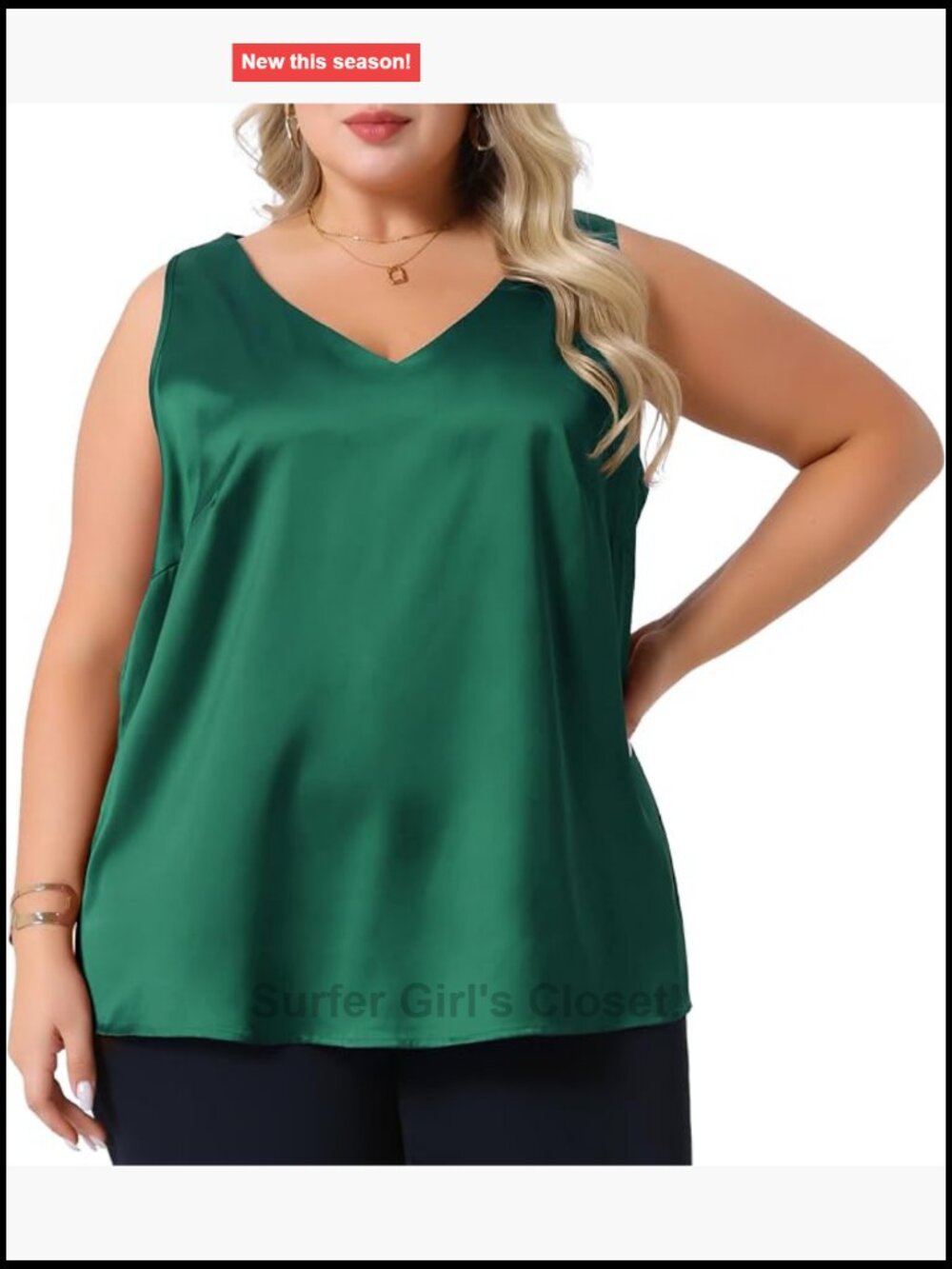 Plus Size Silk Satin Tank Top V Neck Sleeveless Cami Blouse
